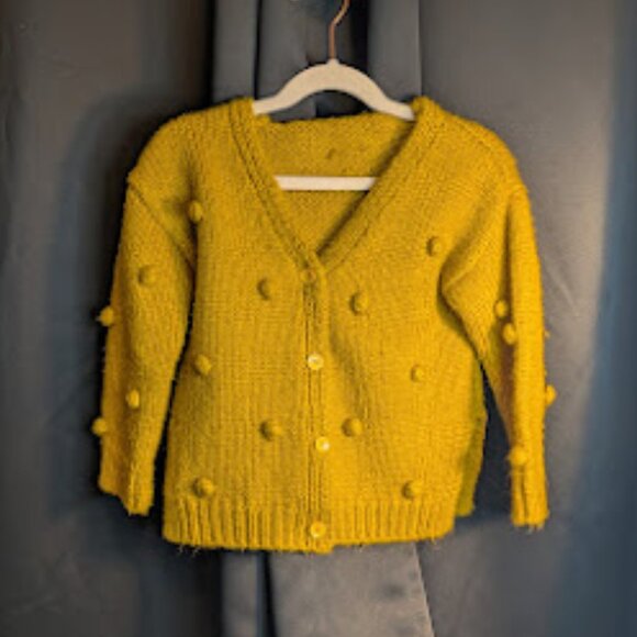 Angou Girl's Polka Dot Knitted Cardigan - Mustard Yellow - 4T - Picture 1 of 3